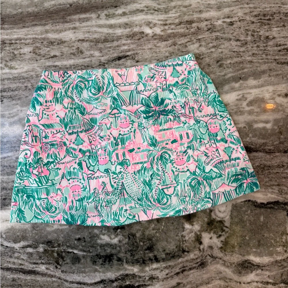 Lilly Pulitzer Pink and Green Printed Mini Skirt